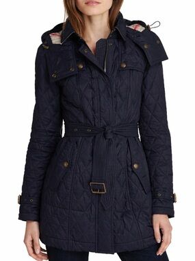 Burberry Quilted Navy Utility Jacket with Belted Waist